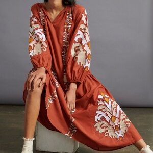 Anthropologie Justine Boho Embroidered Dress
